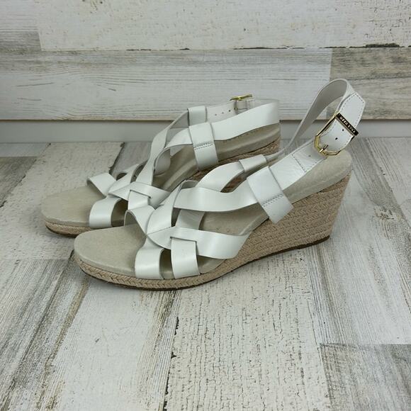 Cole Haan womens 8.5 white leather strappy sandals new slingback wedge summer - Picture 1 of 9